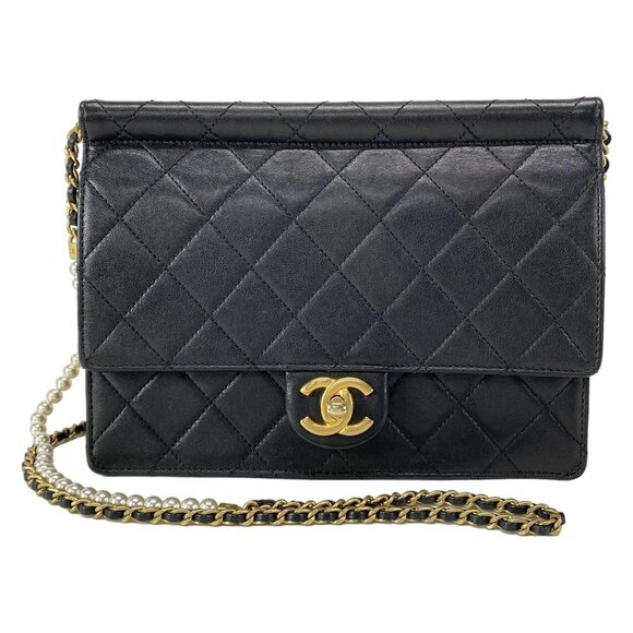 Auth CHANEL Matelasse AS0583 Black Lambskin Shoulder Bag Gold hardware - Picture 1 of 16